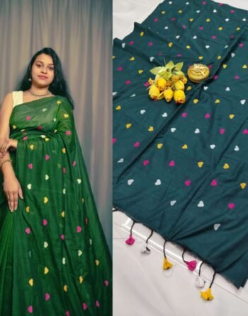 Khadi Cotton Sarees – Summer-Perfect Elegance with Multi-Colour Heart Embroidery - KCS-01