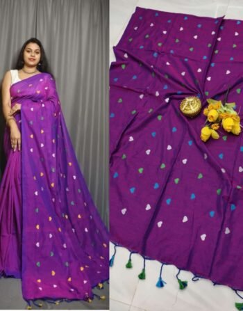 Multi-Colour Heart Magic – Khadi Cotton Sarees with Embroidery Charm - KCS-02